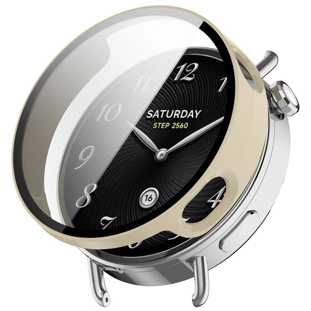 Wizualizacja nakładania etui Bizon Case Watch Adamo do Xiaomi Watch S4 41 mm